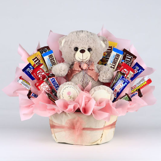 "Cute Teddy Bear with Chocolates" Candy Bouquet