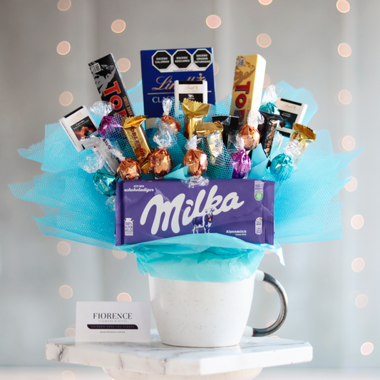 Candy Bouquet in a large ceramic mug with Chocolates
