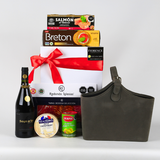 Basket with Red Wine and Charcuterie