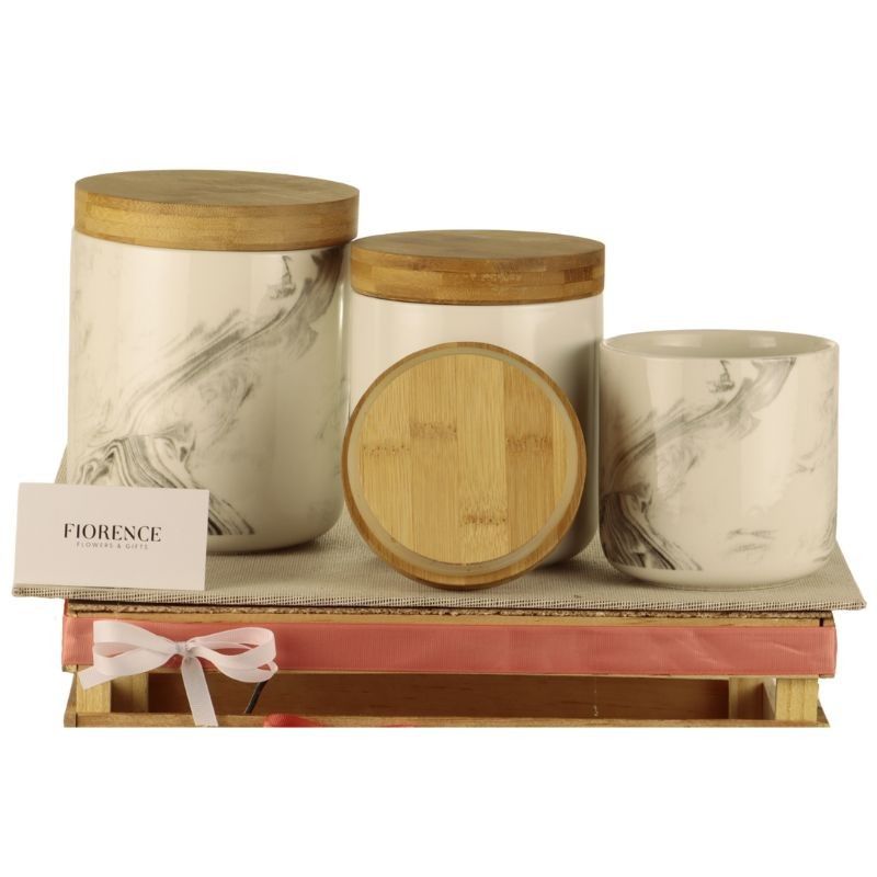 Regalo para dama con Contenedores de Cerámica y Botana Gourmet