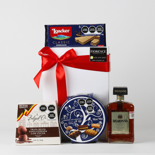 Regalo con Licor Italiano Amareto Disaronno, Trufas y Galletas