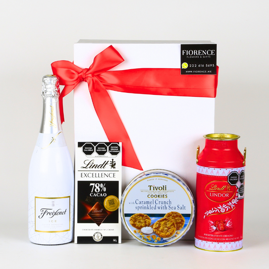 Regalo con Vino Blanco Espumoso con Chocolates