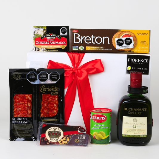 Caja de Regalo con Whisky y Botana Gourmet