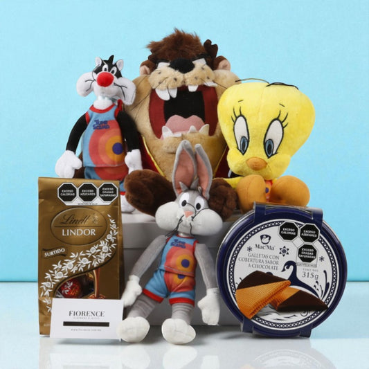 Peluches de Looney Tunes con Chocolates y Galletas