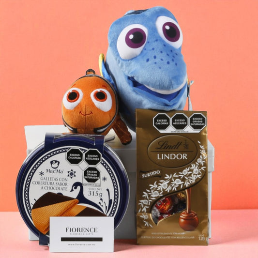 Peluches de Nemo y Dory con Chocolates y Galletas