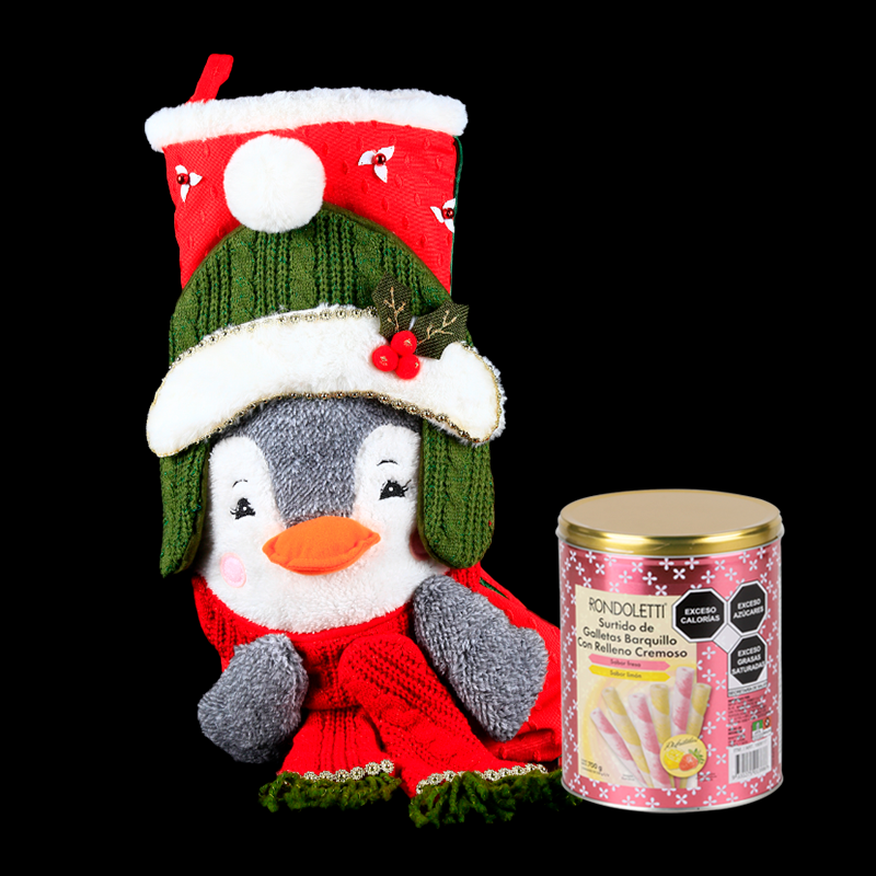 Festive Decorative Christmas Stocking with a Cute Penguin and Creamy Filling Cookies.