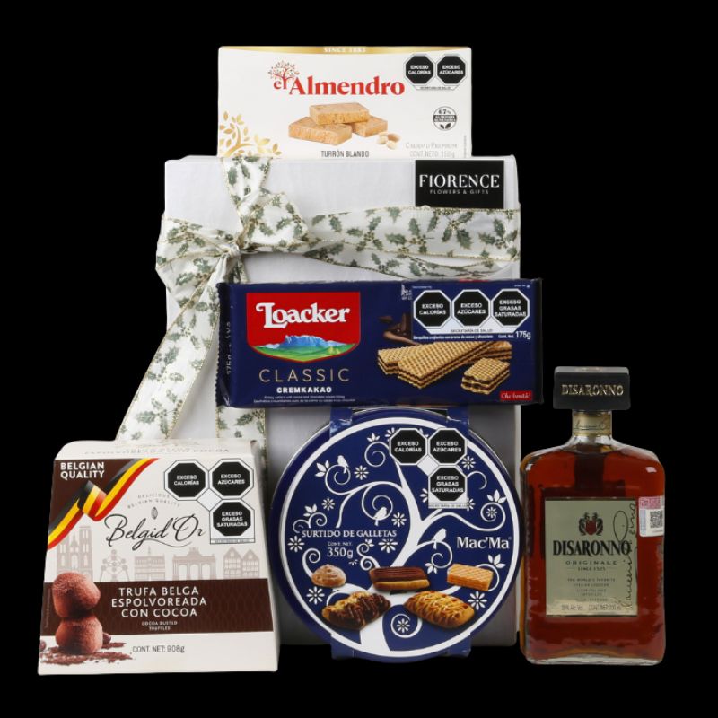 Christmas Gift with Italian Amaretto Disaronno Liqueur, Truffles and Cookies