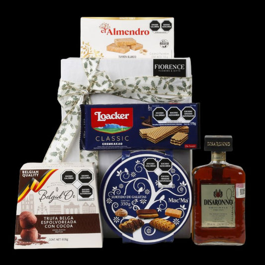 Christmas Gift with Italian Amaretto Disaronno Liqueur, Truffles and Cookies