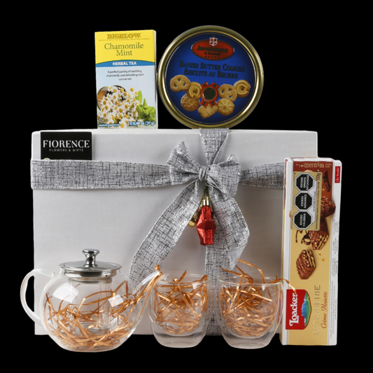 Christmas Gift Box with Teapot Set, Cookies and Tea