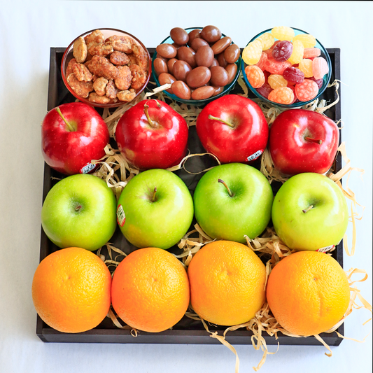 Caja de Regalo con Fruta y Botana Dulce