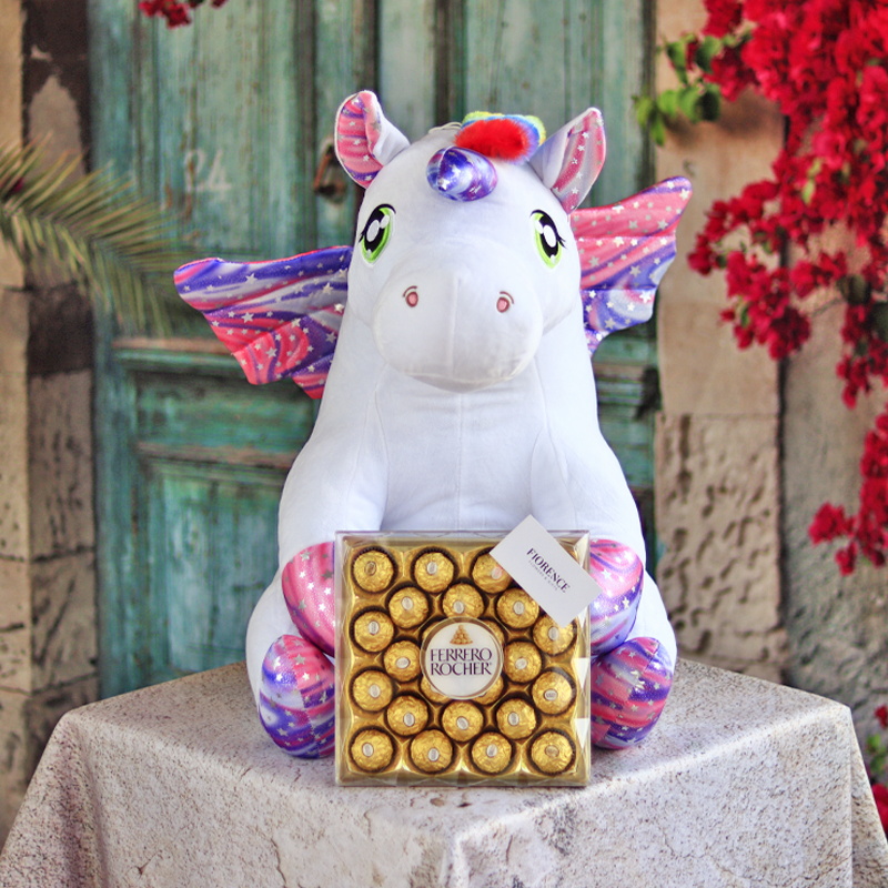 Mágico Unicornio de peluche con chocolates - Tamaño Grande