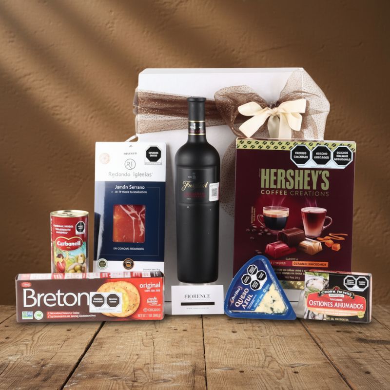 Gourmet Box for Him: Freixenet Red Wine, Serrano Ham, Cheese and Coffee Chocolates
