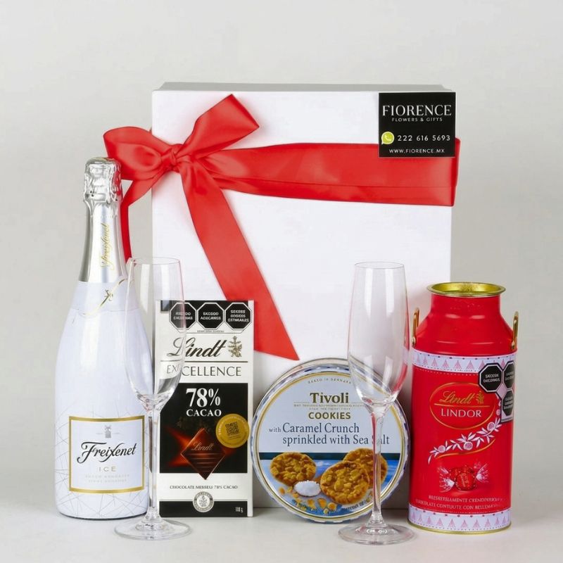 Regalo con Vino Blanco Espumoso con Chocolates