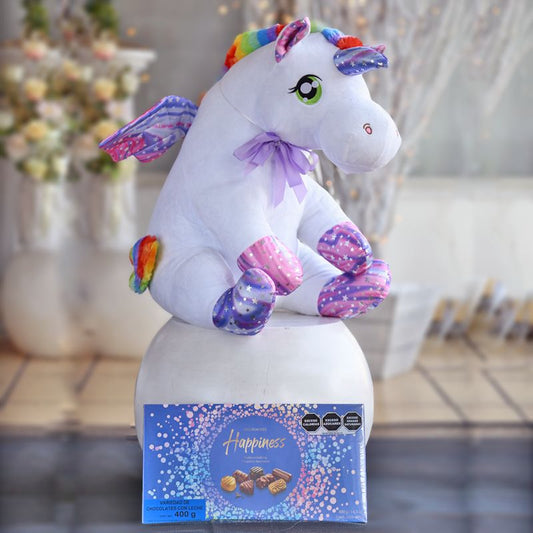 Magical Stuffed Unicorn Plushie with Chocolates 