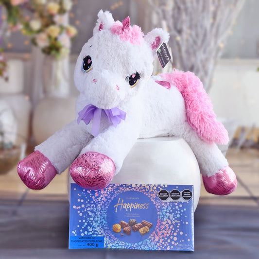Cute Unicorn of Love Stuffed Plushie with Chocolates 