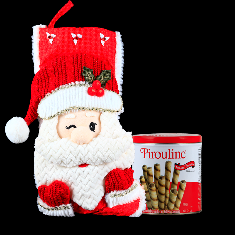 Bota Navideña Decorativa Guapo Santa Claus y Galletas con Relleno Cremoso