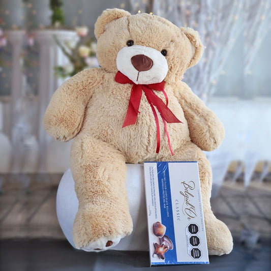 Honey-colored Teddy Bear with Chocolates
