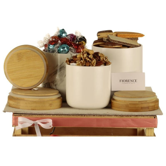 Gift for Mom with Ceramic Containers and Gourmet Snack