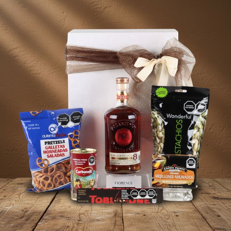 Luxury Bacardi Rum Giftt with Gourmet Savory and Sweet Treats