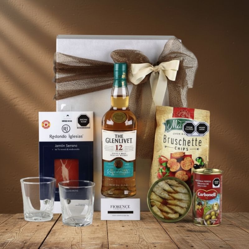 Caja de Regalo The Glenlivet 12 – Jamón Serrano, Sardinas y Botanas Gourmet