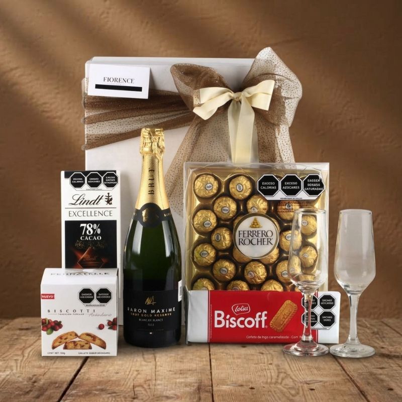 Regalo Gourmet Dulce con Vino Blanco Espumoso Francés Baron Maxime Brut Gold