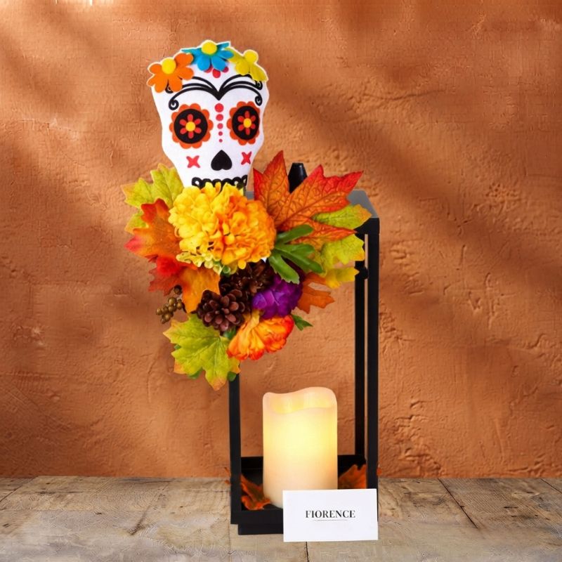 Linterna Otoñal con Calavera de Azúcar