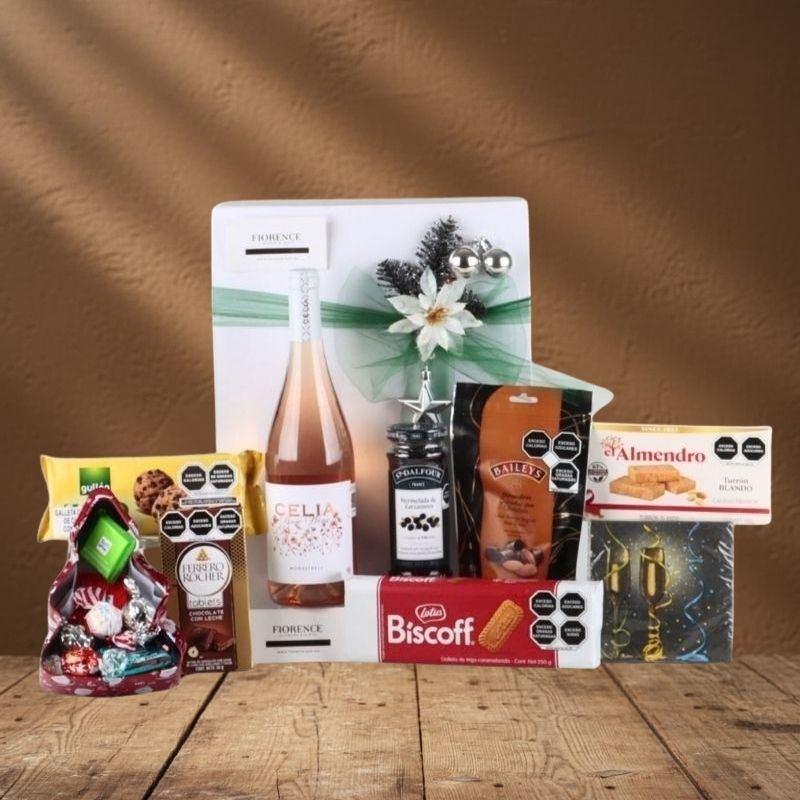 Caja Navideña Rosé Gourmet | Vino Celia, Ferrero Rocher & Bocadillos Selectos