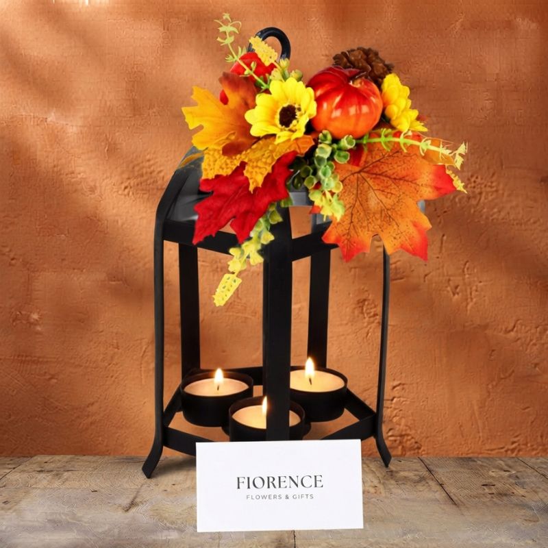 Linterna Decorativa Halloween con Calabaza, Girasoles y Velas