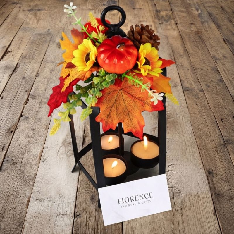 Linterna Decorativa Halloween con Calabaza, Girasoles y Velas