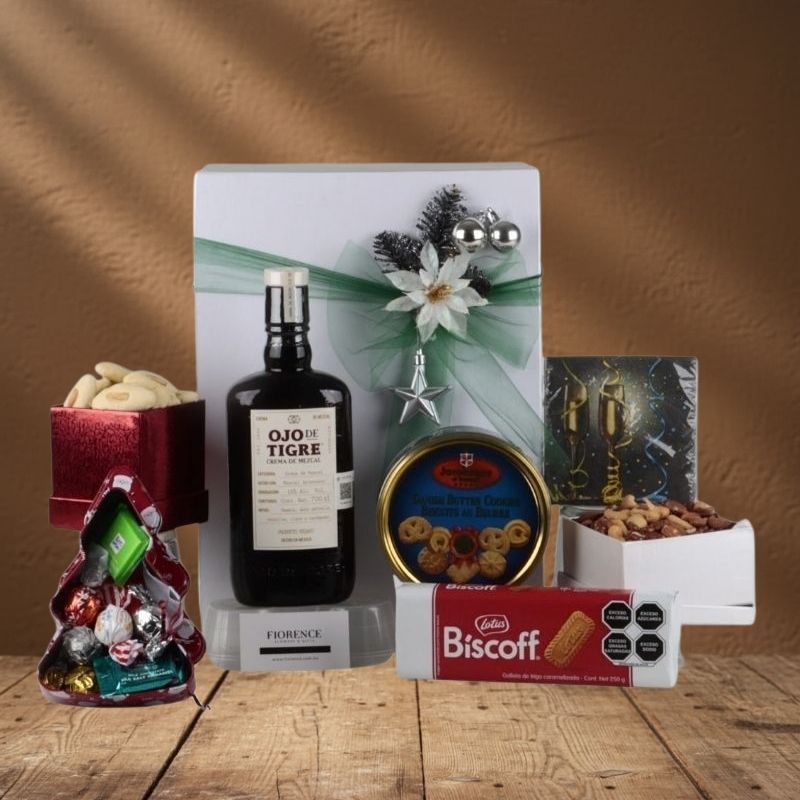 Caja Navideña de Lujo Mezcal Ojo de Tigre con Selección Dulce y Frutos Secos