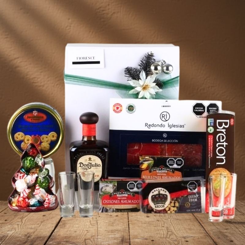 Regalo Navideño Gourmet con Tequila Don Julio Añejo y Productos Selectos