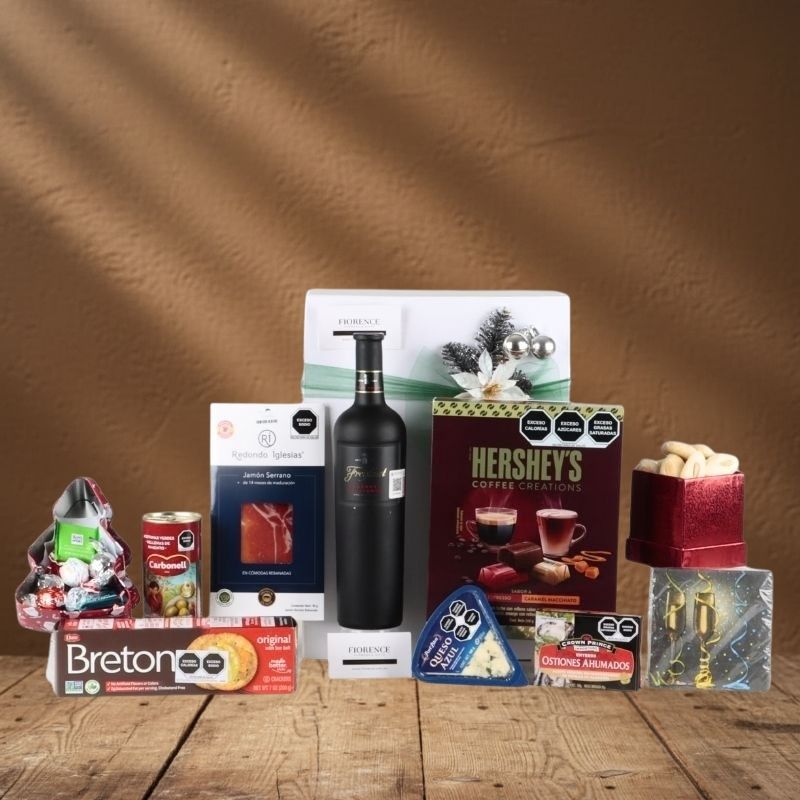 Christmas Gourmet Box for Him: Freixenet Red Wine, Serrano Ham, Cheese and Coffee Chocolates