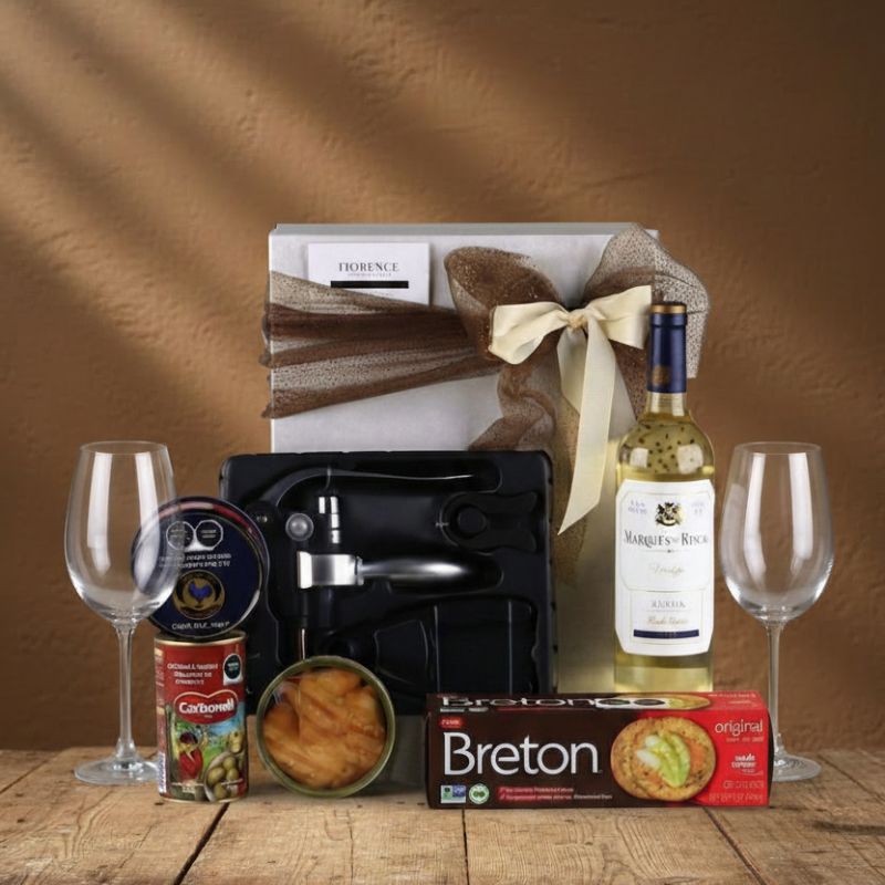 Caja de Regalo Vino Blanco Marqués del Riscal & Botanas Gourmet