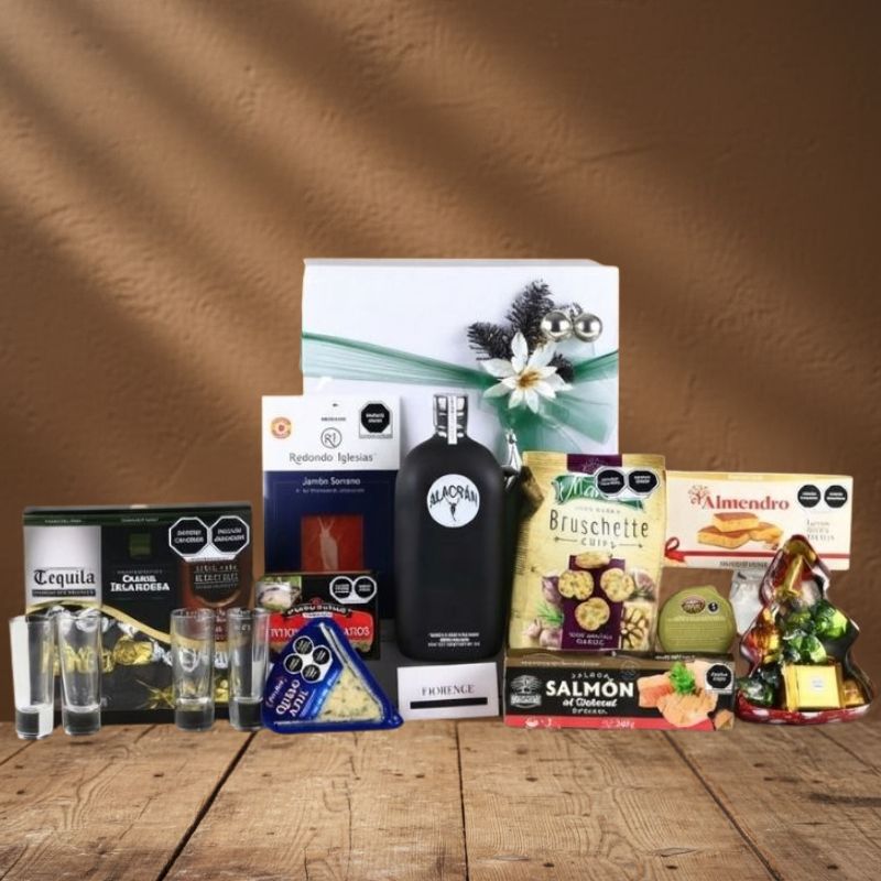 Alacrán Deluxe Christmas Gift Box – Tequila, Serrano Ham, Blue Cheese, Salmon, and Bruschetta