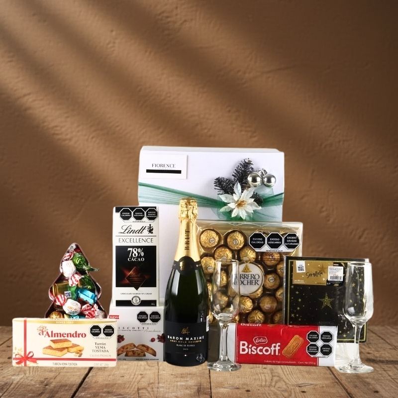 Sweet Gourmet Christmas Gift with Baron Maxime Brut Gold French Sparkling White Wine