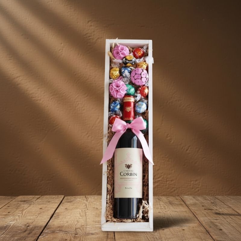 Gift with Red Wine and Chocolates
