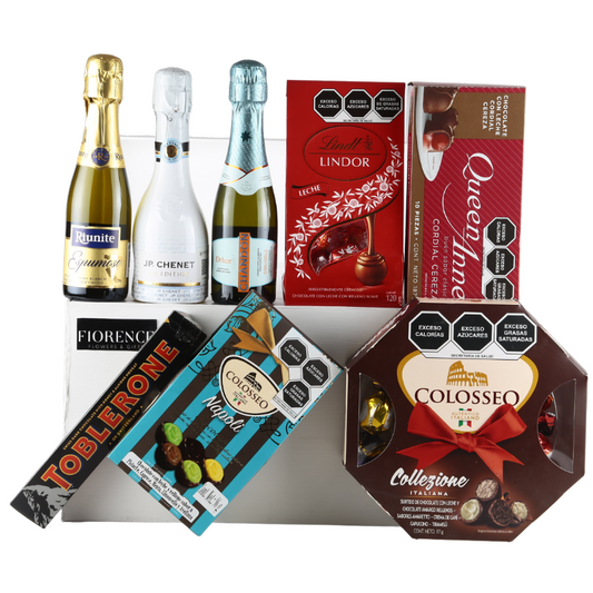 Gift Box with Trio of Sparkling Wines and Imported Chocolates