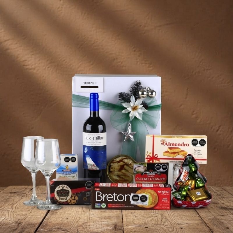 Christmas gourmet gift with Ribera del Duero red wine and premium gourmet products