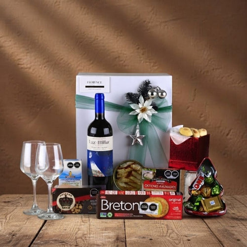 Christmas gourmet gift with Ribera del Duero red wine and premium gourmet products