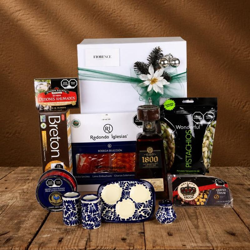 Christmas Gift Box with 1800 Añejo Tequila and Talavera Tequila Shot Glasses