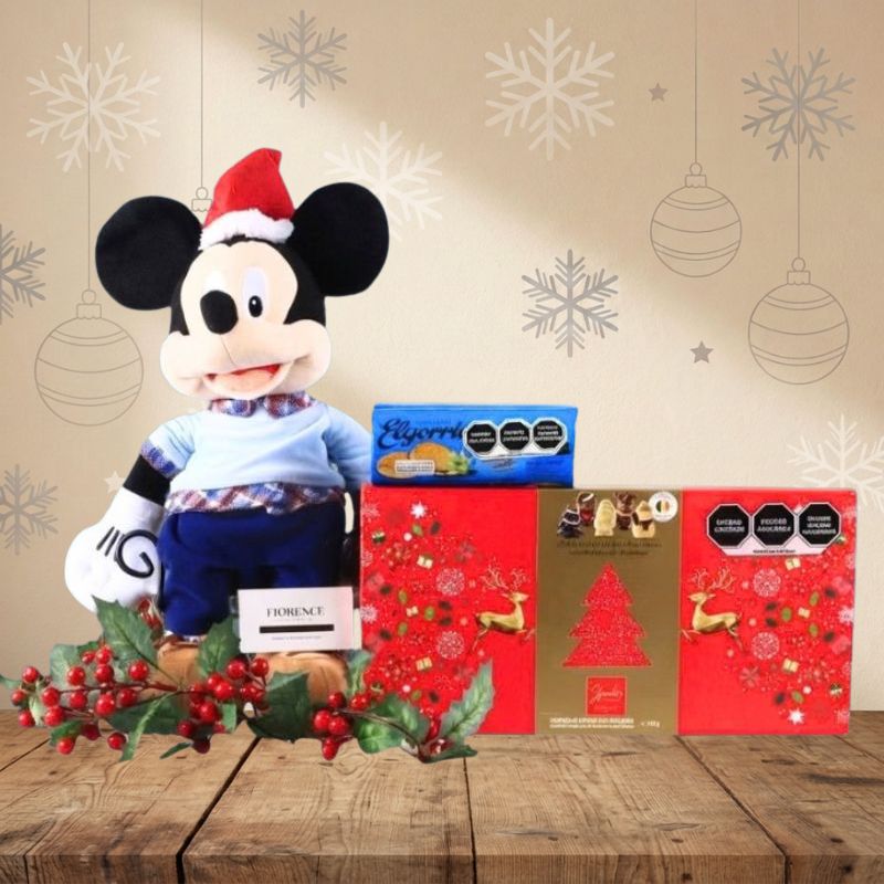 Christmas Mickey Mouse Plush with Chocolates and Cookies