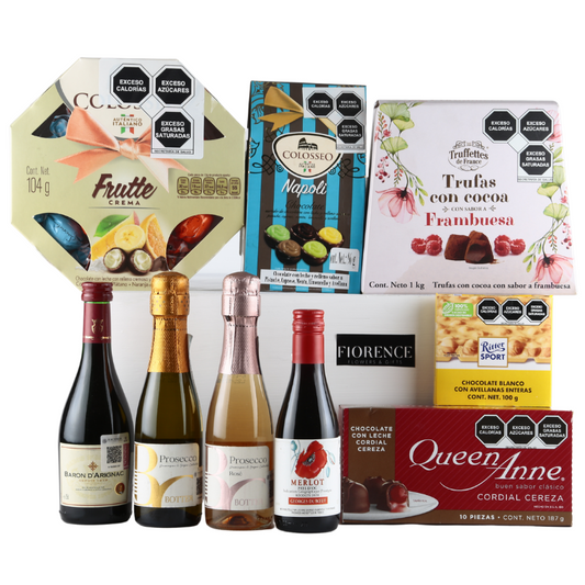 Caja de Regalo especial con vinos y chocolates importados