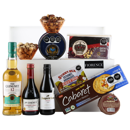 Ultimate Gift Basket with Whisky, Red Wines Duo, Cheeses, Snacks and More