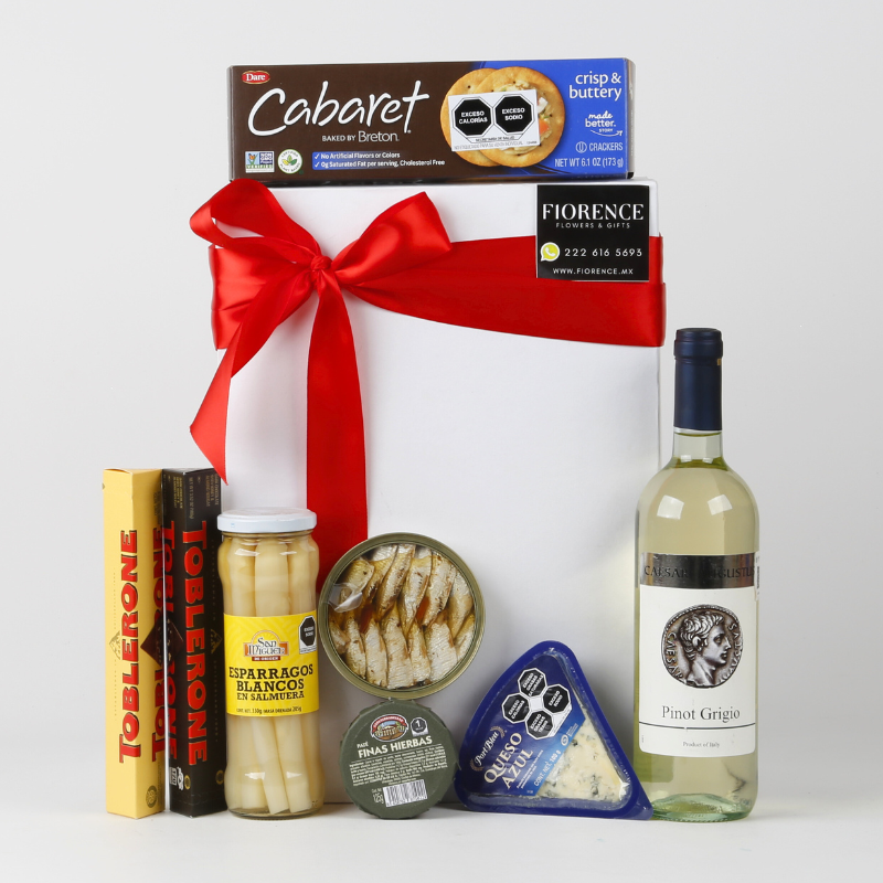 Regalo especial con Vino Blanco Italiano, Chocolates y más