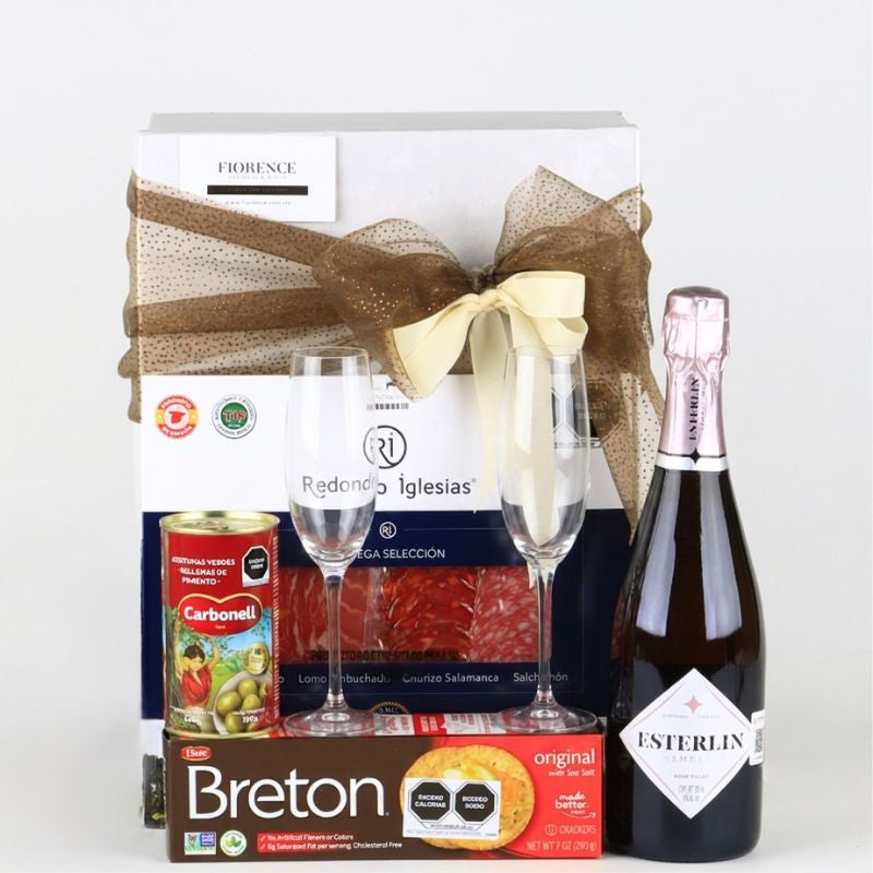 Set Gourmet con Vino Espumoso Rosado y Maridaje Premium