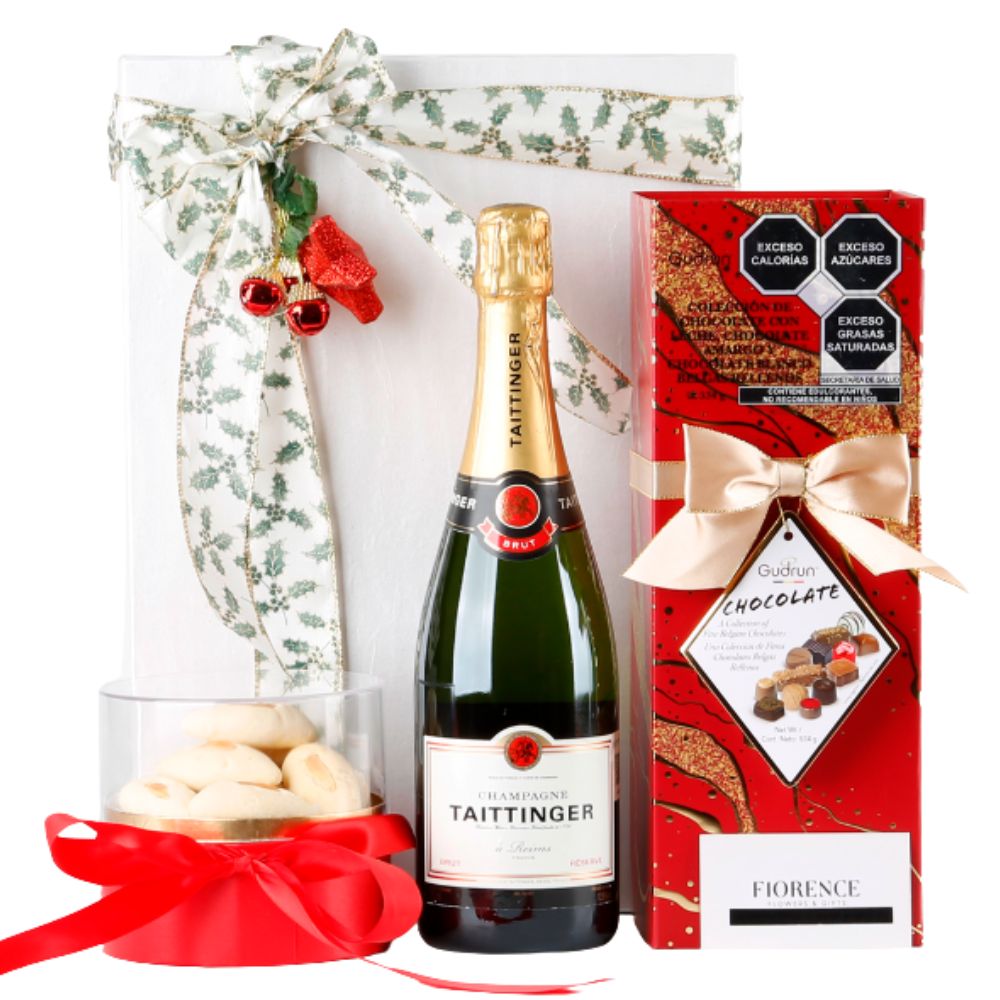 Regalo Gourmet con Champagne Taittinger, Chocolates y Polvorones