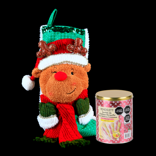Lovely Christmas Stocking with a Cute Reindeer and Gourmet Cream-Filled Cookies