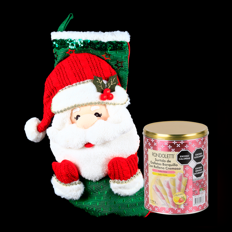 Beautiful Christmas Stocking with Santa Claus and Chocolate Rolled Wafer Sticks
