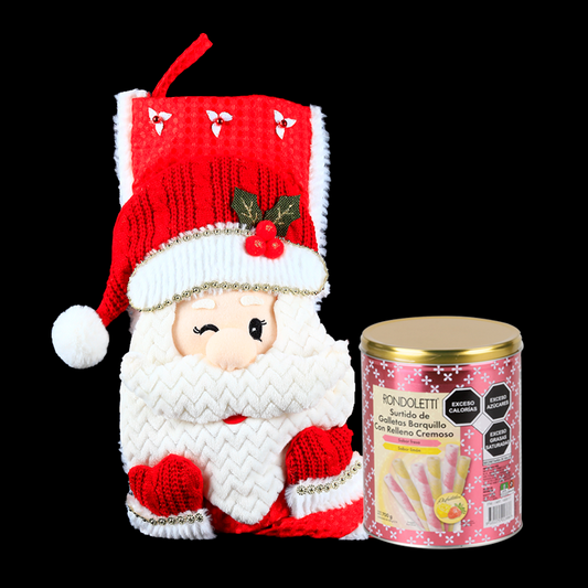 Cheerful Decorative Christmas Stocking with Handsome Santa Claus and Cream-Filled Cookies
