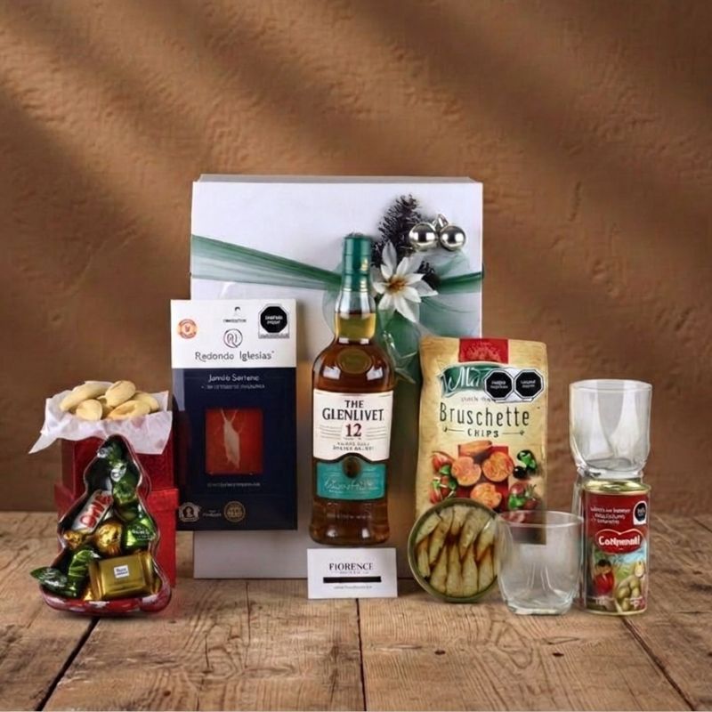 Caja de Regalo Navideño The Glenlivet 12 – Jamón Serrano, Sardinas y Botanas Gourmet